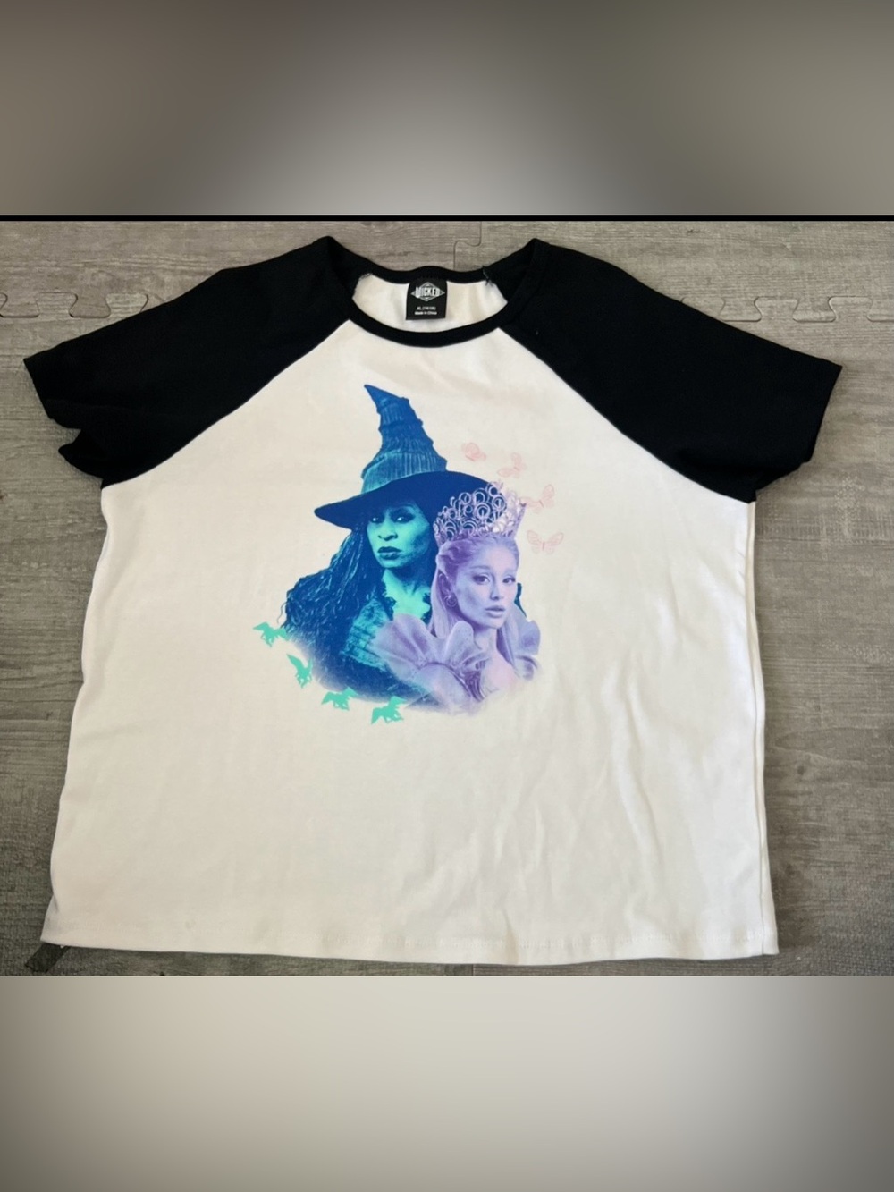 Wicked Girls White/Black Raglan Graphic Print Crew Neck Short Sleeve T-Shirt XL
